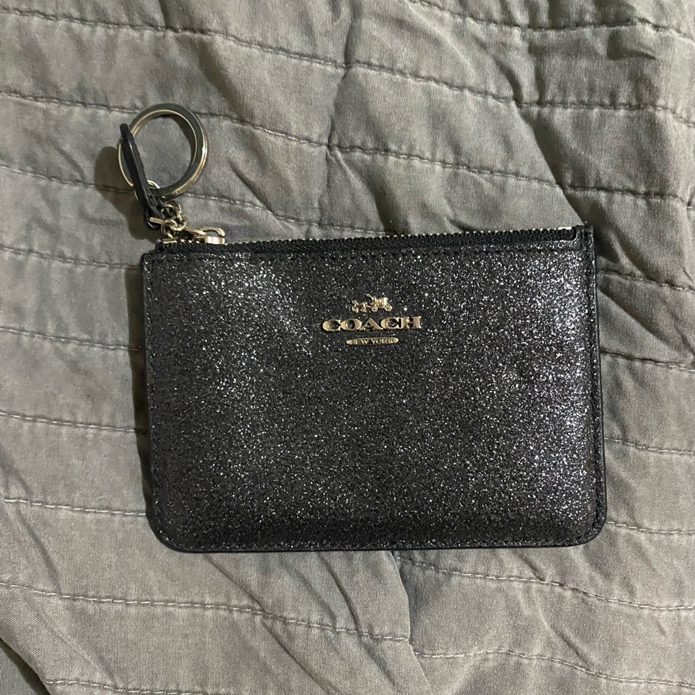 Coach black glitter card wallet